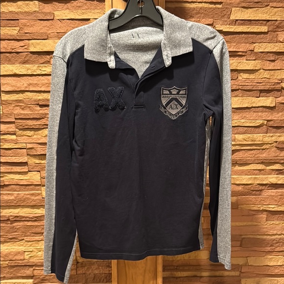 AX Navy and Gray Long Sleeve Polo - Picture 1 of 5
